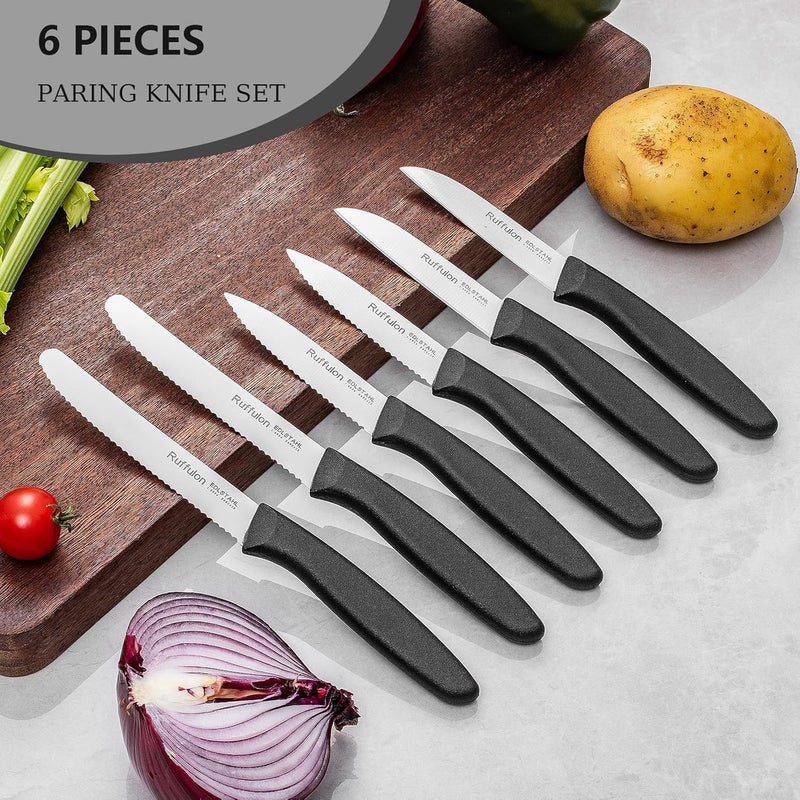 Ruffulon Vegetable and fruit knife set of six, high carbon stainless steel paring knife with ergonomic PP plastic handle, sharp, super sharp kitchen knife set. - Image 1